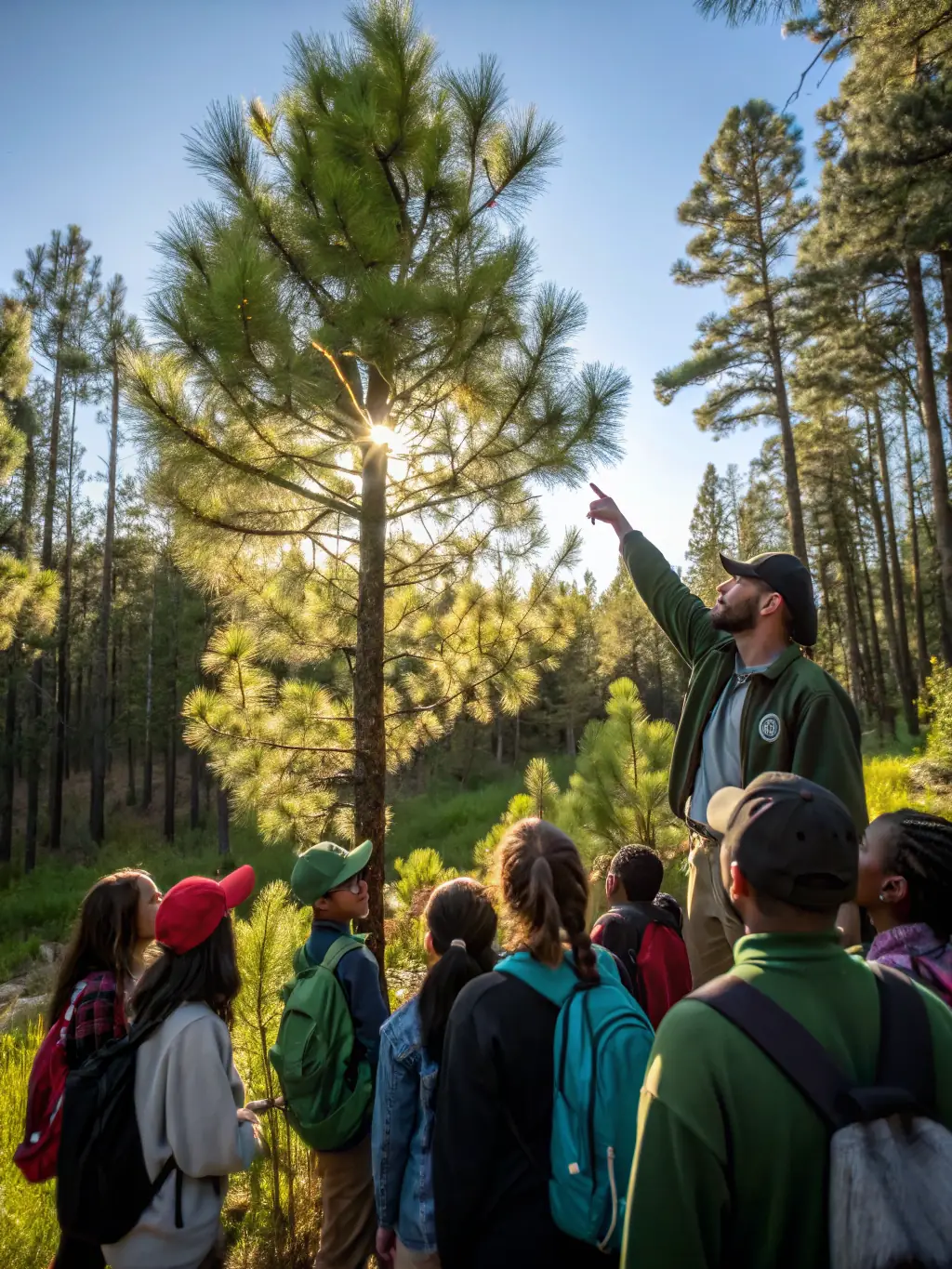 A photograph of a group of young people learning about wildlife conservation from a member of ASSOCIATION COMMUNALE DE CHASSE AGREEE D'ALBEPIERRE-BREDONS during an educational workshop.