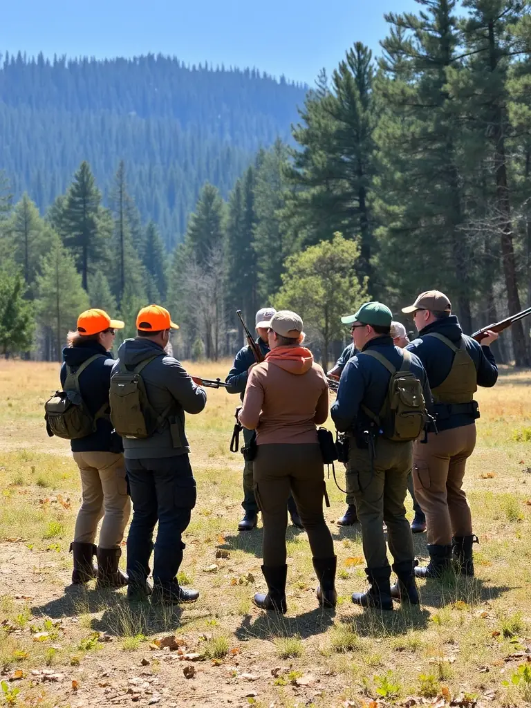 An image of association members conducting a workshop on responsible hunting practices for young hunters, emphasizing safety and ethical conduct.