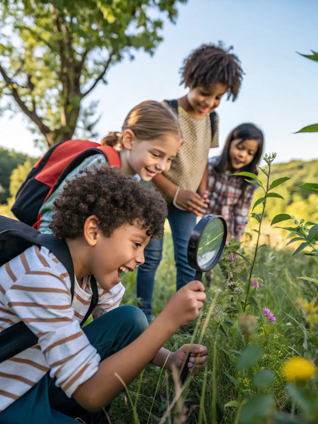 A photograph of a group of children and adults participating in an educational workshop on wildlife conservation, led by members of ASSOCIATION COMMUNALE DE CHASSE AGREEE D'ALBEPIERRE-BREDONS.