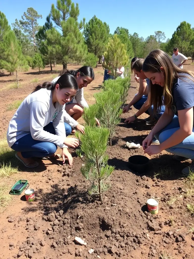 A photograph showing volunteers from ASSOCIATION COMMUNALE DE CHASSE AGREEE D'ALBEPIERRE-BREDONS planting native trees as part of a habitat restoration project.